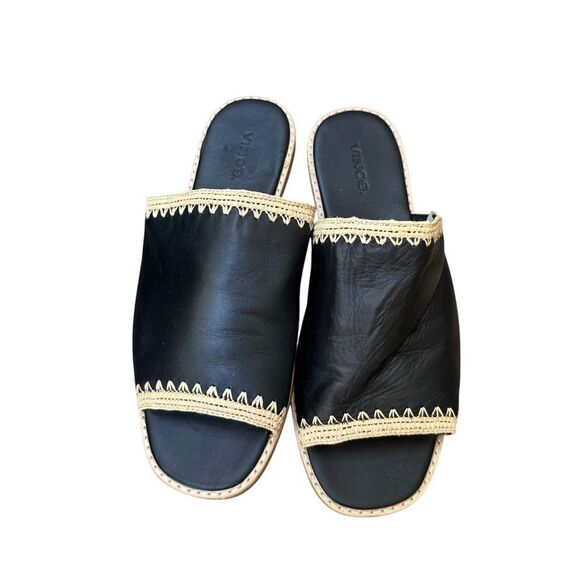 Vince Padmore black leather slide sandals woven raffia slip on size 8 - Picture 4 of 7